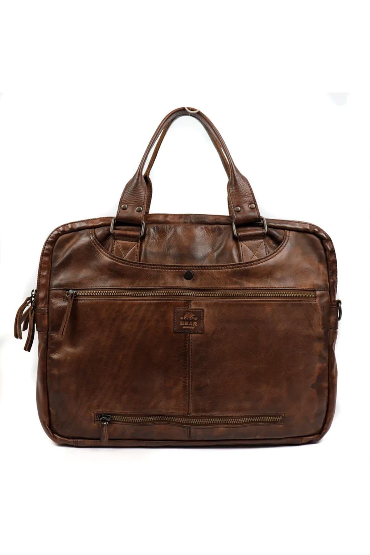 Brown leather laptop bag - Image n°1