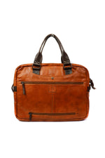 Cognac and brown leather laptop bag - Image n°3