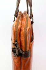 Cognac and brown leather laptop bag - Image n°9