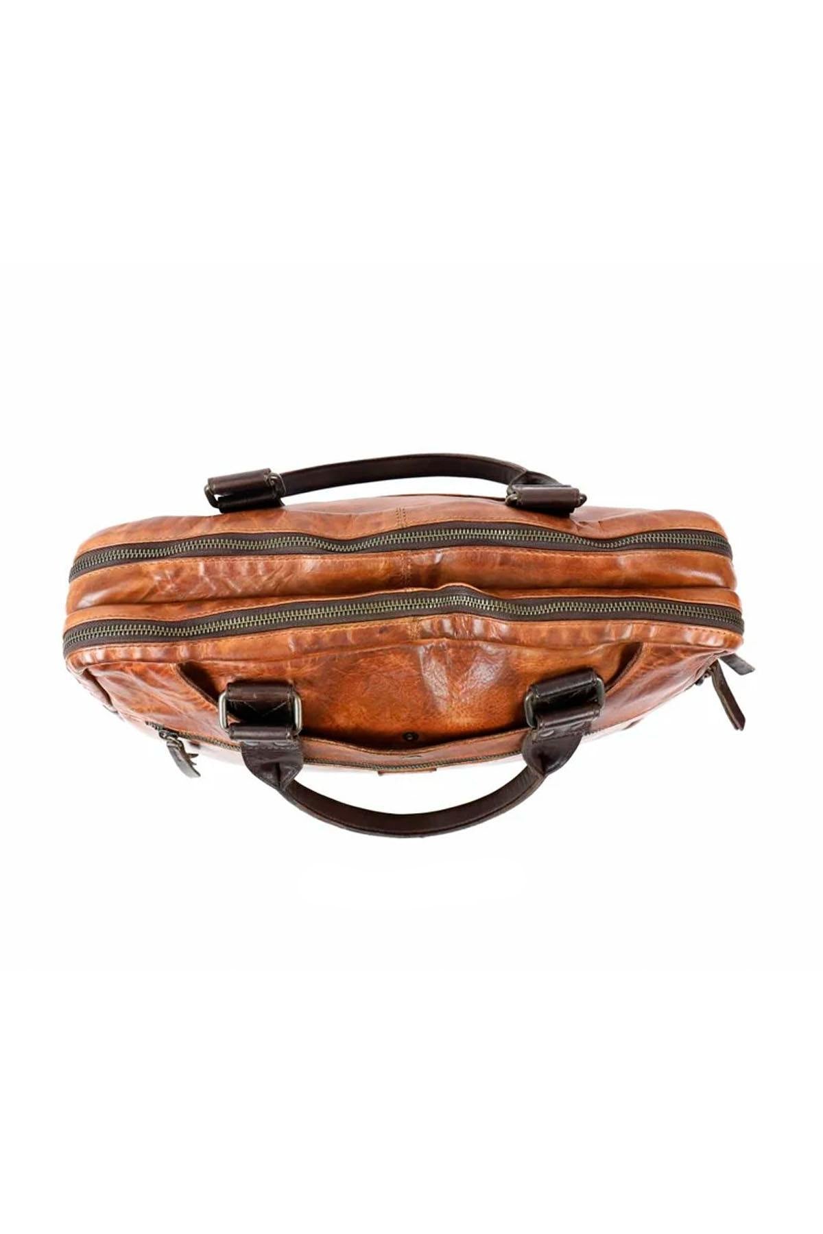 Cognac and brown leather laptop bag - Image n°5