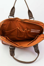 Cognac and brown leather laptop bag - Image n°8