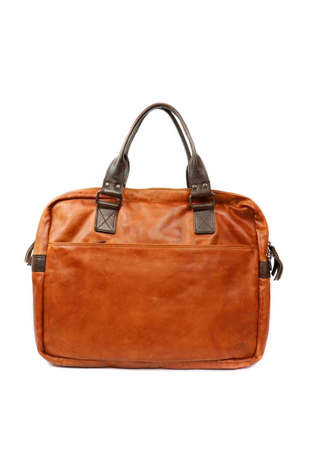 Cognac and brown leather laptop bag - Image n°2