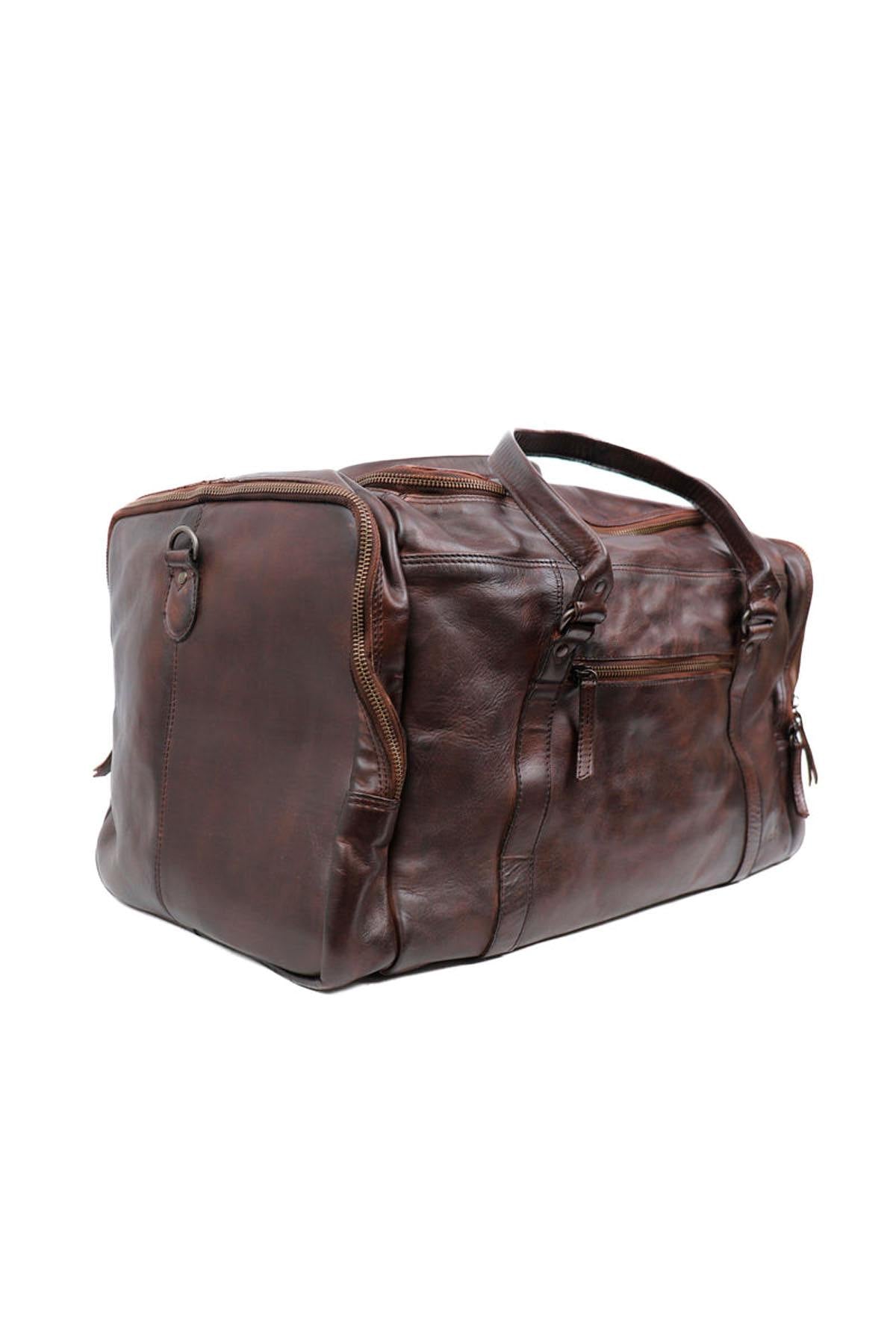 Spacious brown leather travel bag - Image n°3