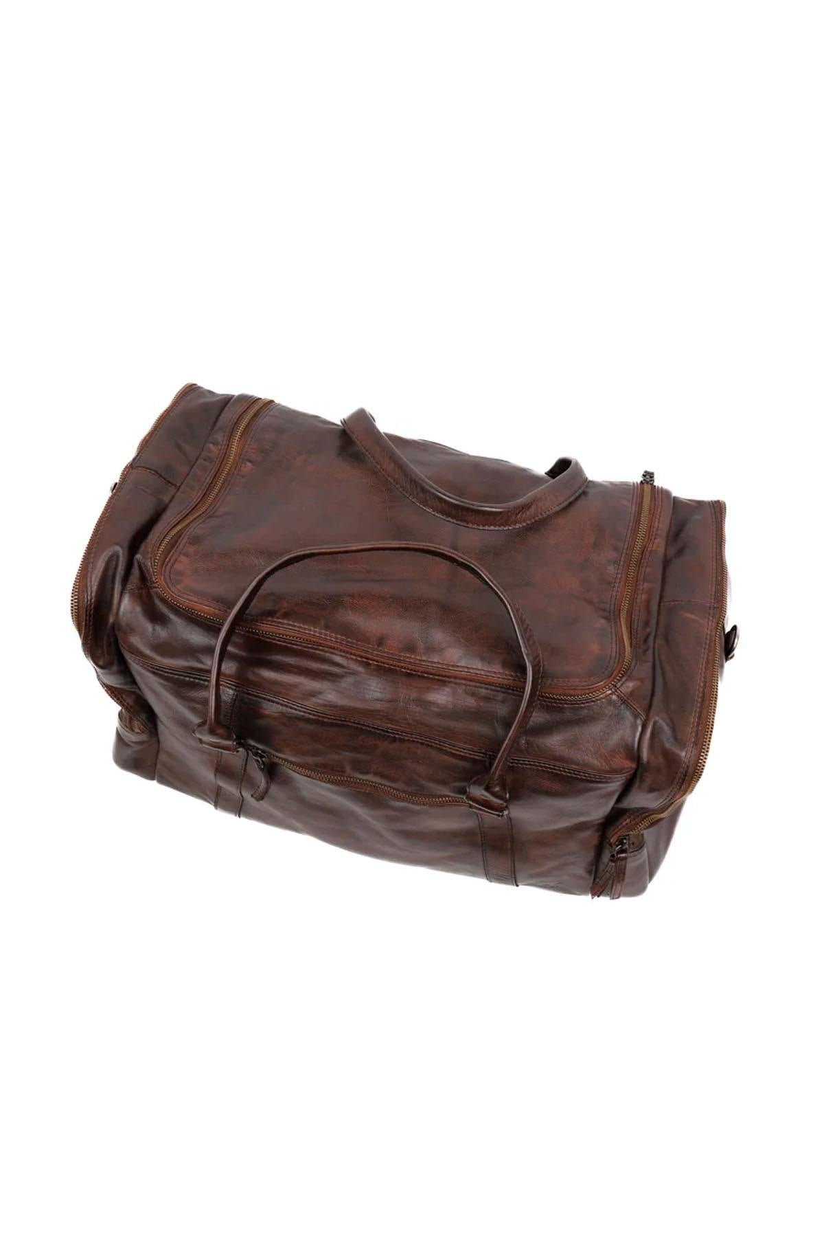 Spacious brown leather travel bag - Image n°5