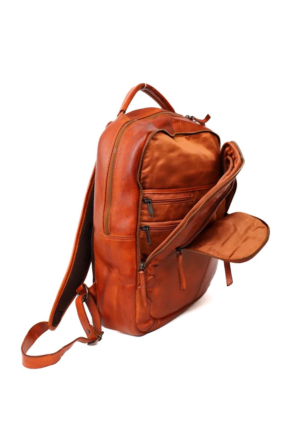 Practical cognac leather backpack - Image n°4