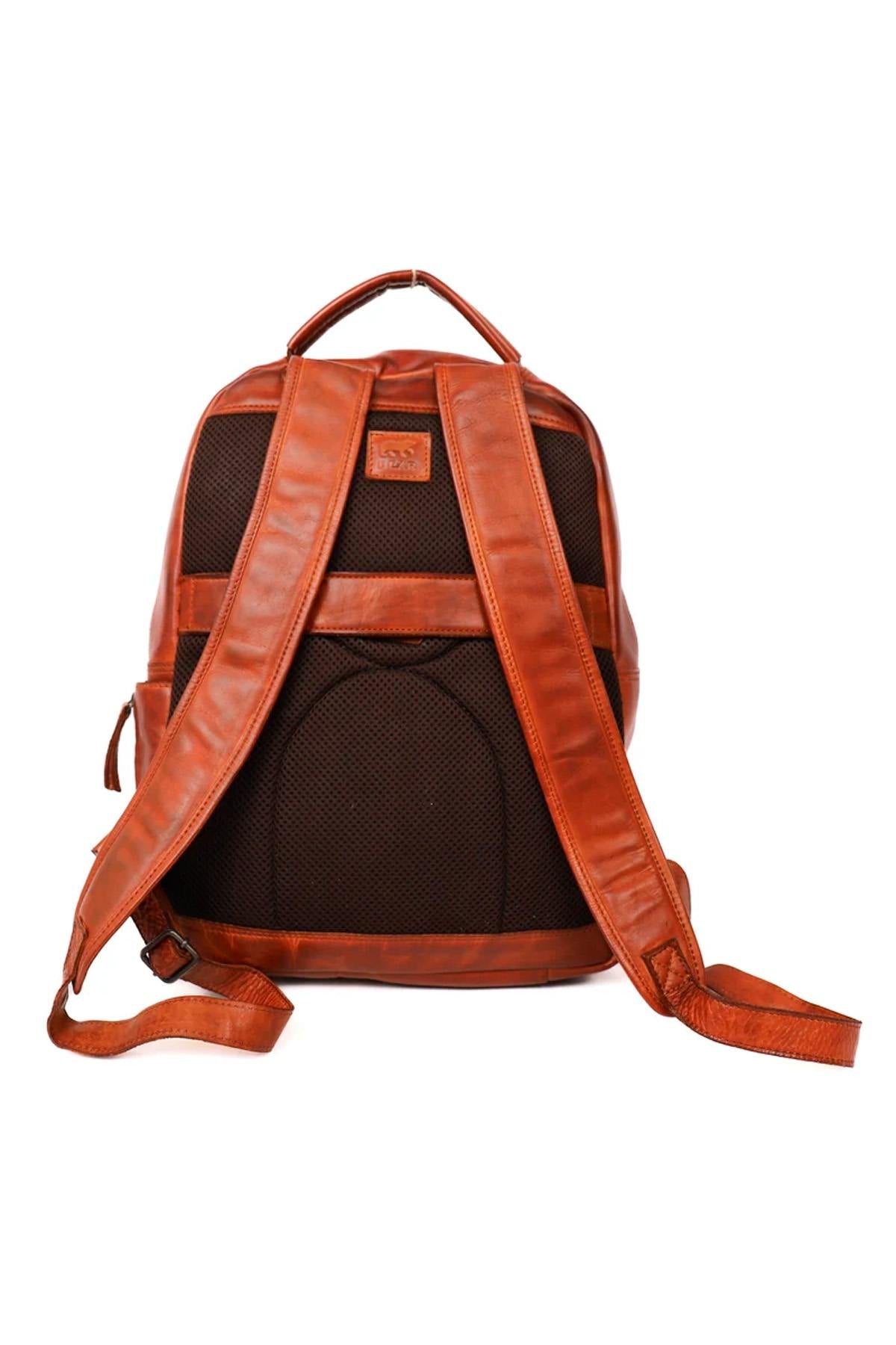 Practical cognac leather backpack - Image n°3