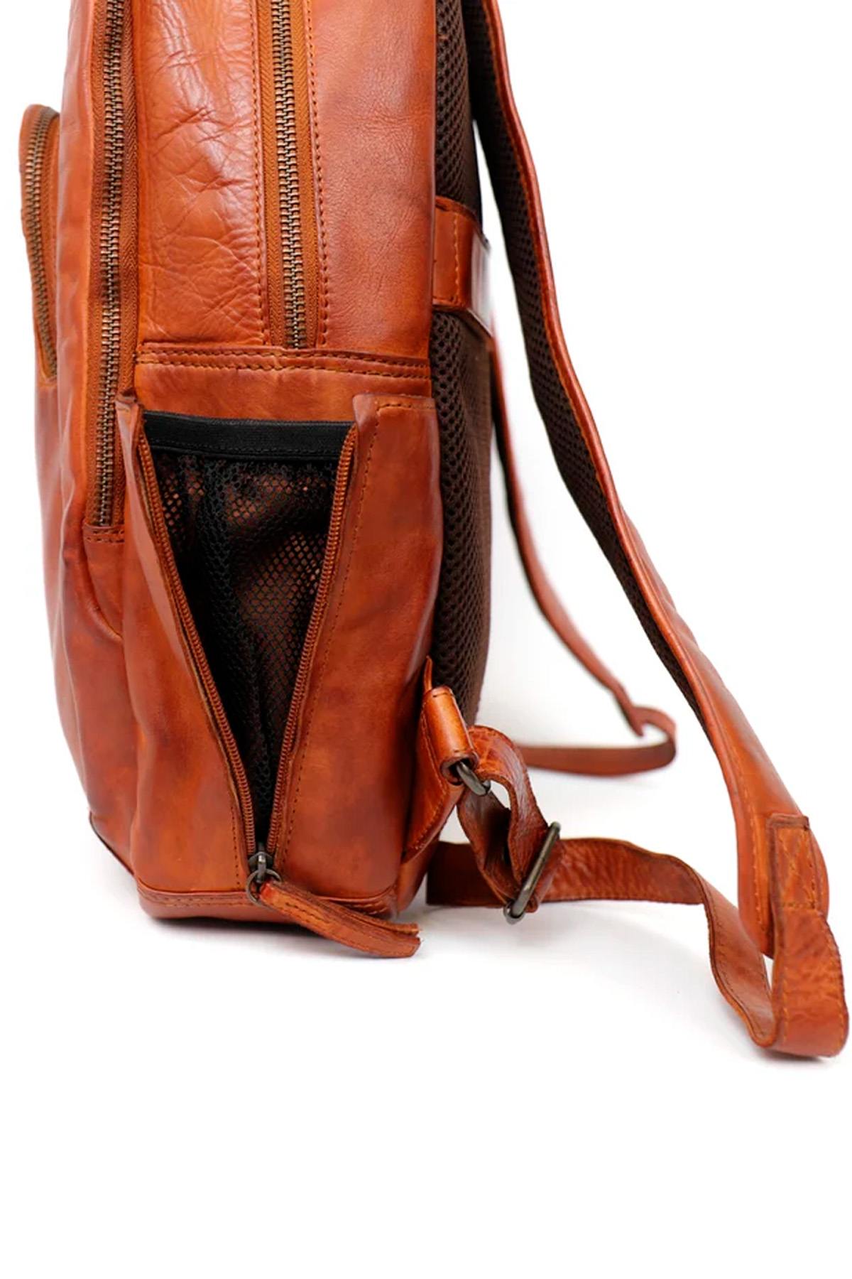 Practical cognac leather backpack - Image n°5