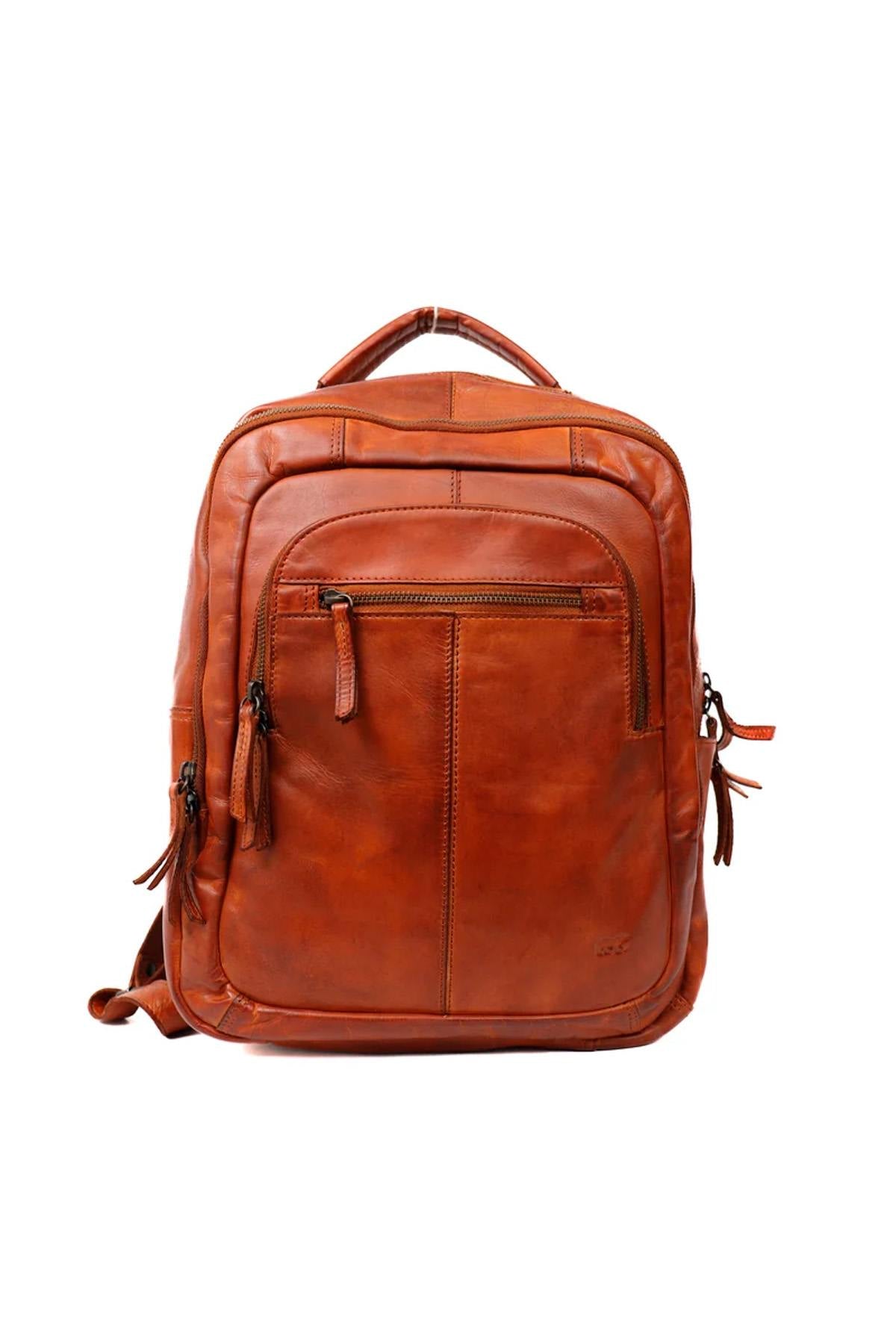 Practical cognac leather backpack - Image n°2