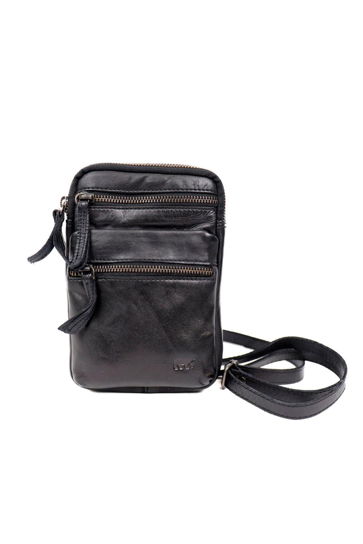 Black leather bag with embossed logo - Image n°2