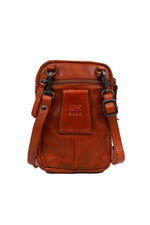 Cognac leather bag with embossed logo - Image n°2