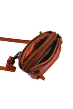 Cognac leather bag with embossed logo - Image n°3