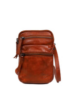 Cognac leather bag with embossed logo - Image n°1
