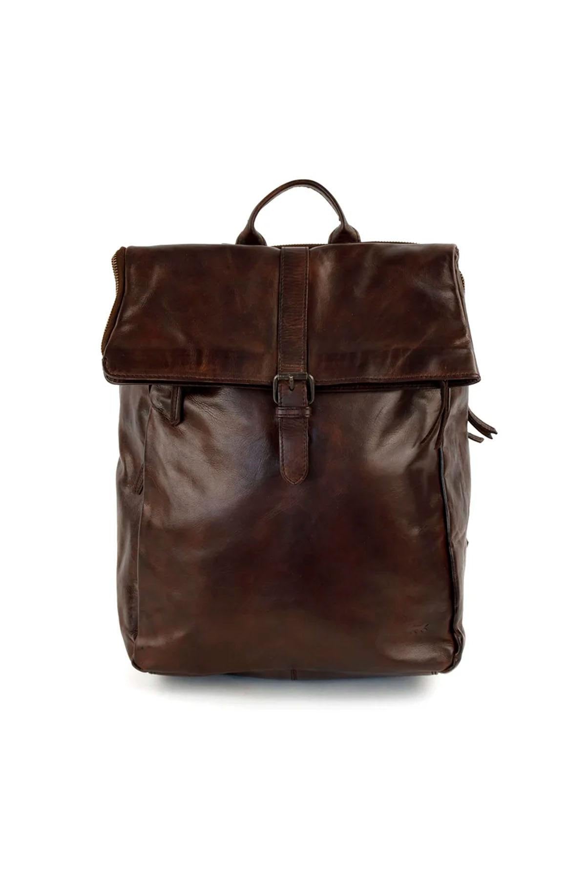 Vintage brown leather backpack - Image n°2