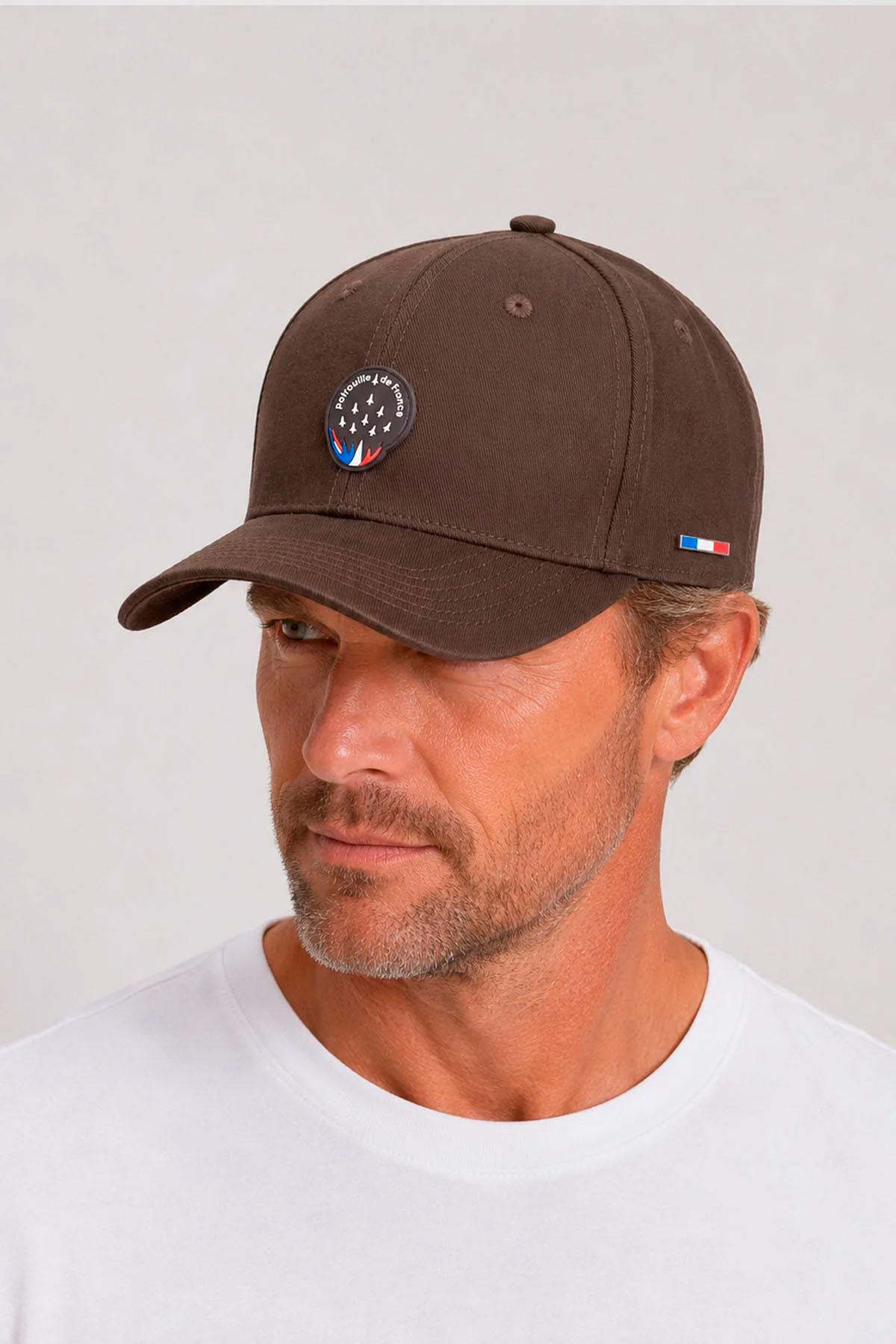 Brown cotton cap with silicone Patrouille de France patch - Image n°1