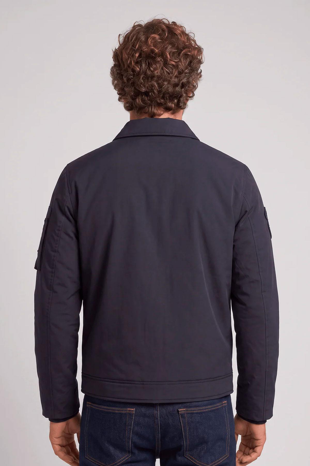 Lightweight navy blue polyester jacket with a shirt collar - Image n°2