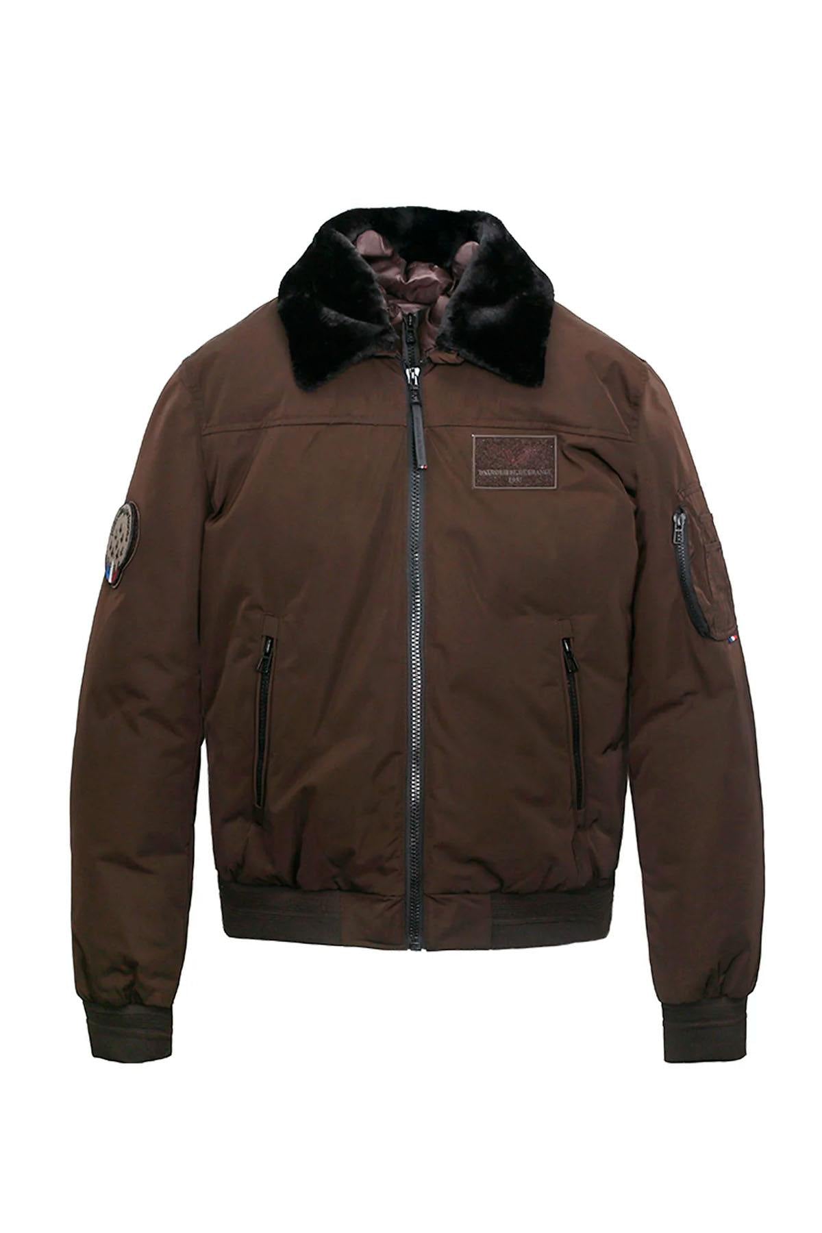 Brown polyester bomber jacket with a faux fur collar - Image n°2