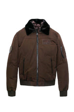 Brown polyester bomber jacket with a faux fur collar - Image n°2