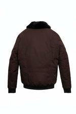 Brown polyester bomber jacket with a faux fur collar - Image n°3