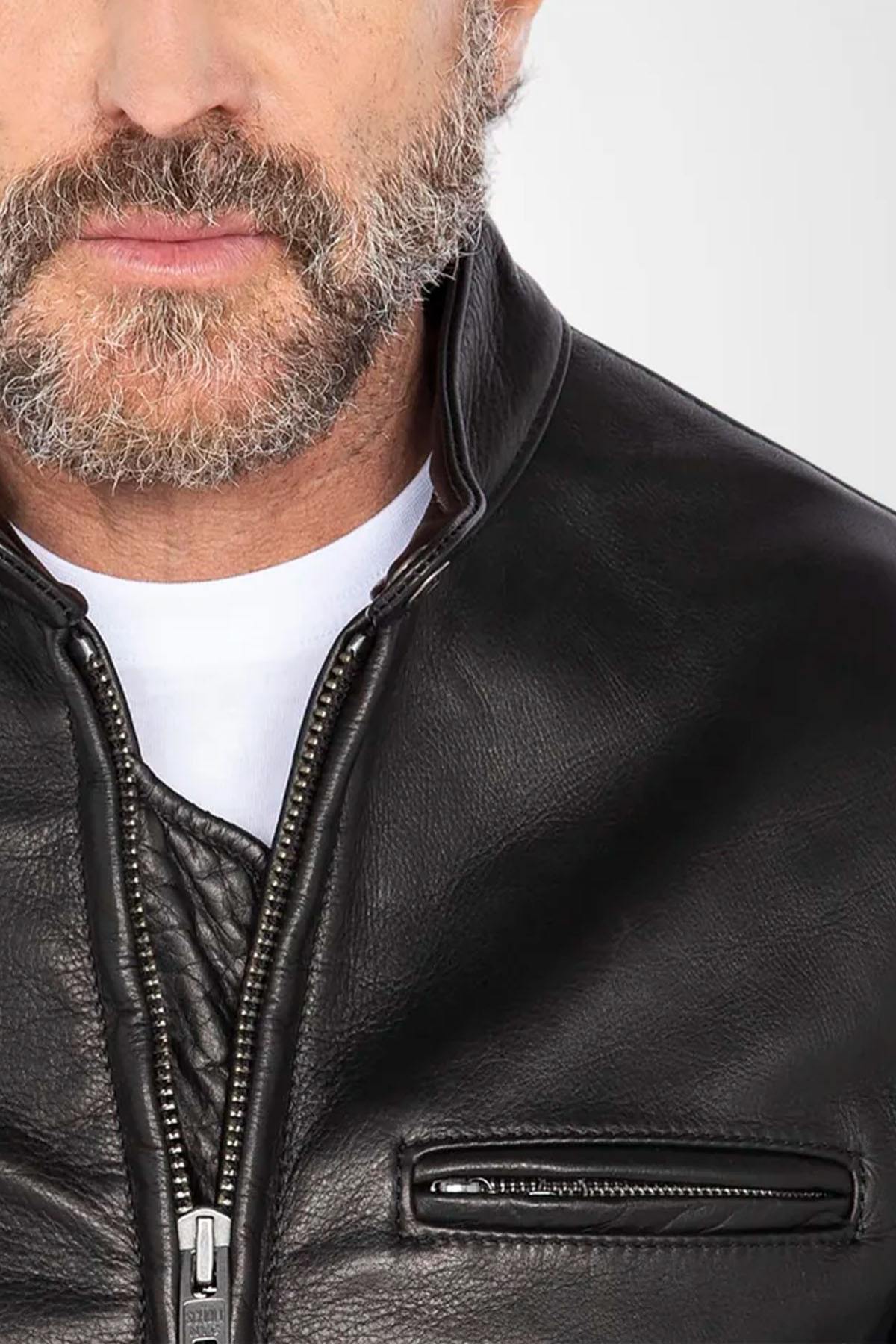 Black cowhide café racer jacket – Made in USA - Image n°7