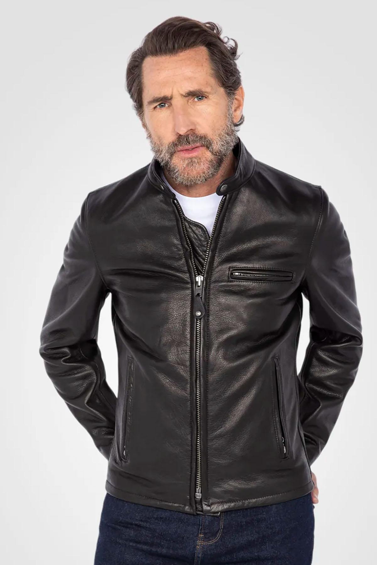 Black cowhide café racer jacket – Made in USA - Image n°6