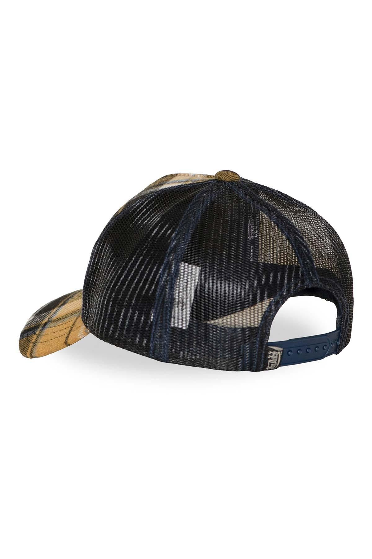Check-pattern cap with a yellow and navy blue badge - Image n°2