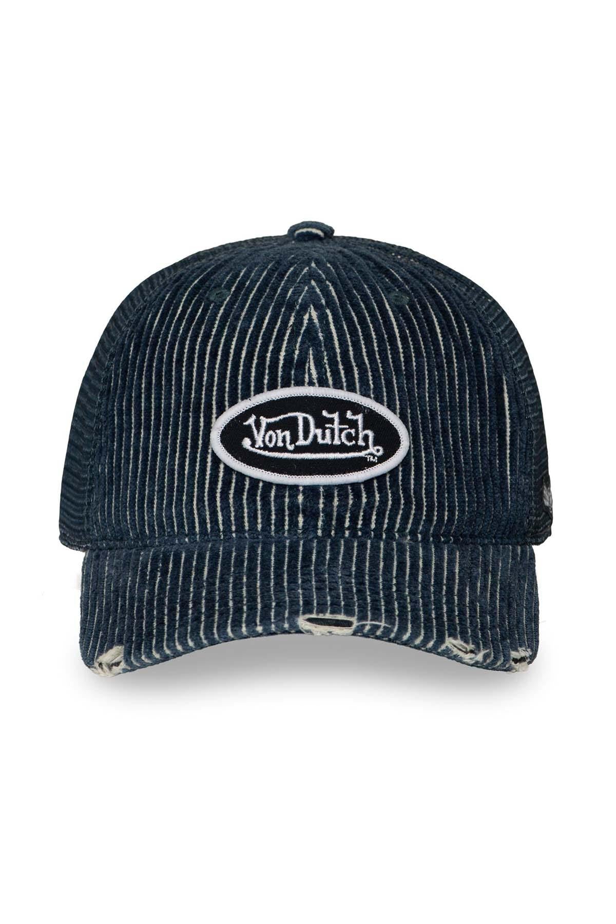 Striped navy blue corduroy baseball cap - Image n°3