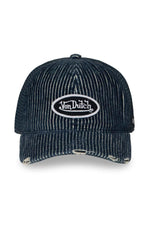 Striped navy blue corduroy baseball cap - Image n°3