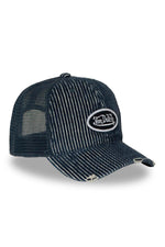 Striped navy blue corduroy baseball cap - Image n°1