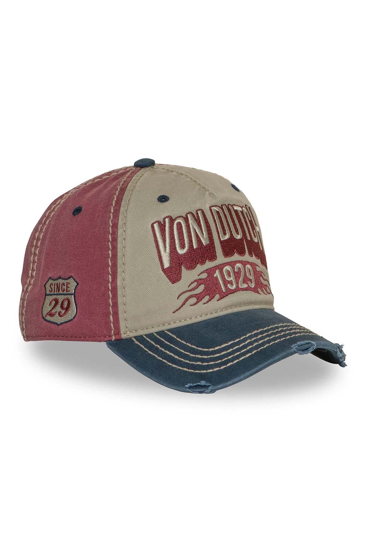 Tricolor baseball cap with embroidery and distressed visor - Image n°1