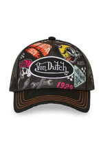 Black trucker cap with colorful prints - Image n°1