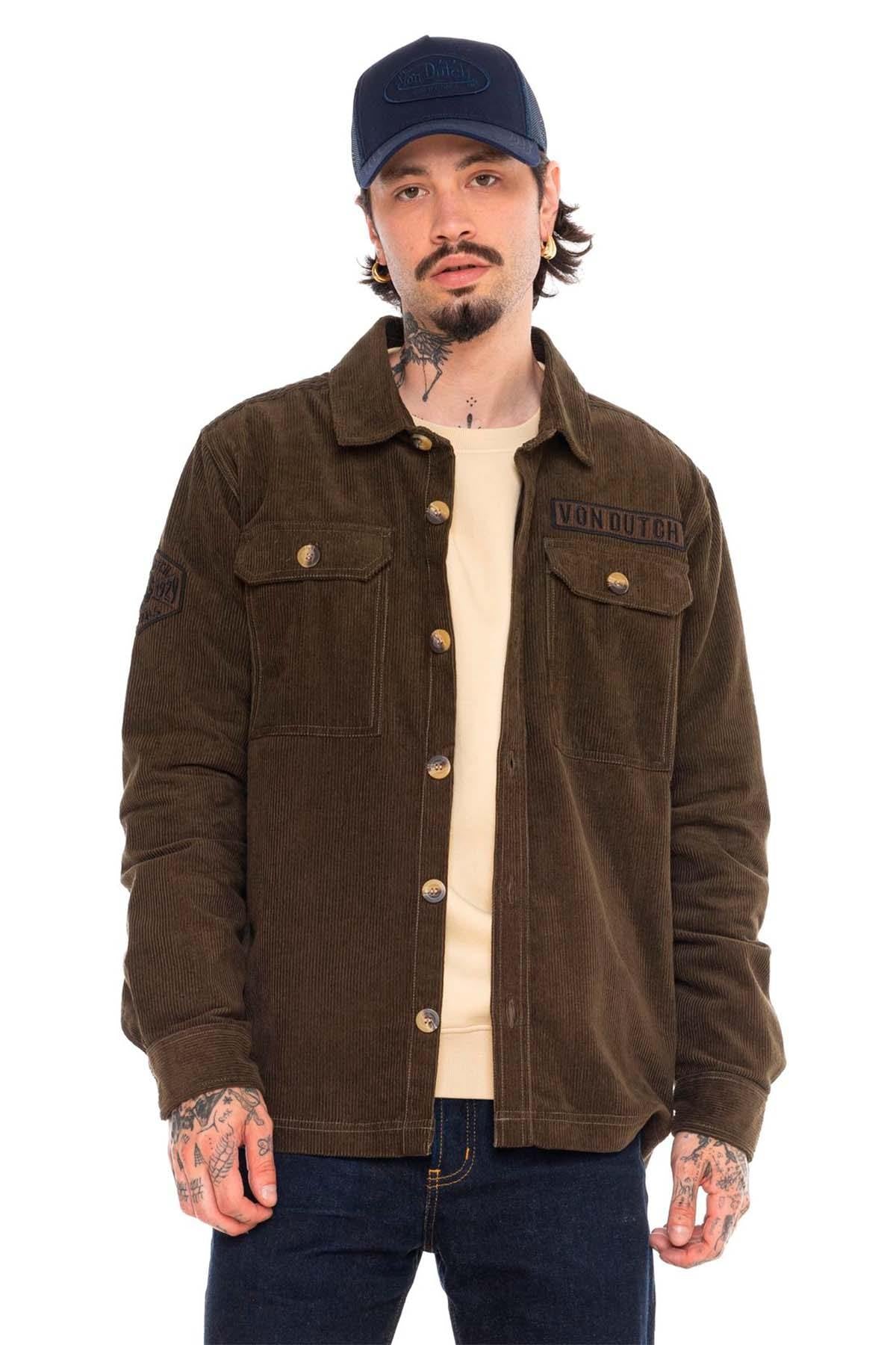 Dark khaki corduroy overshirt - Image n°1