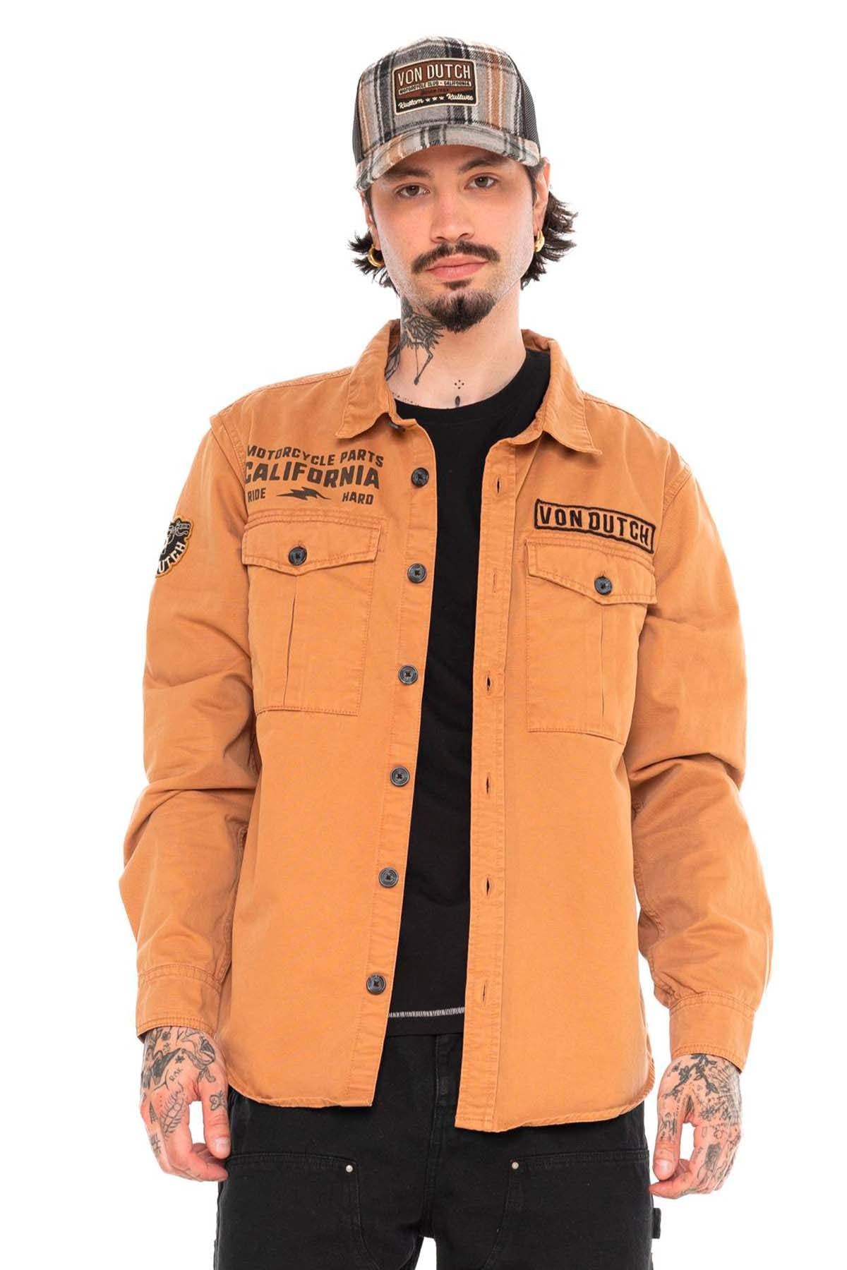 Sand-colored twill overshirt with back print - Image n°2