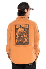 Sand-colored twill overshirt with back print - Image n°1