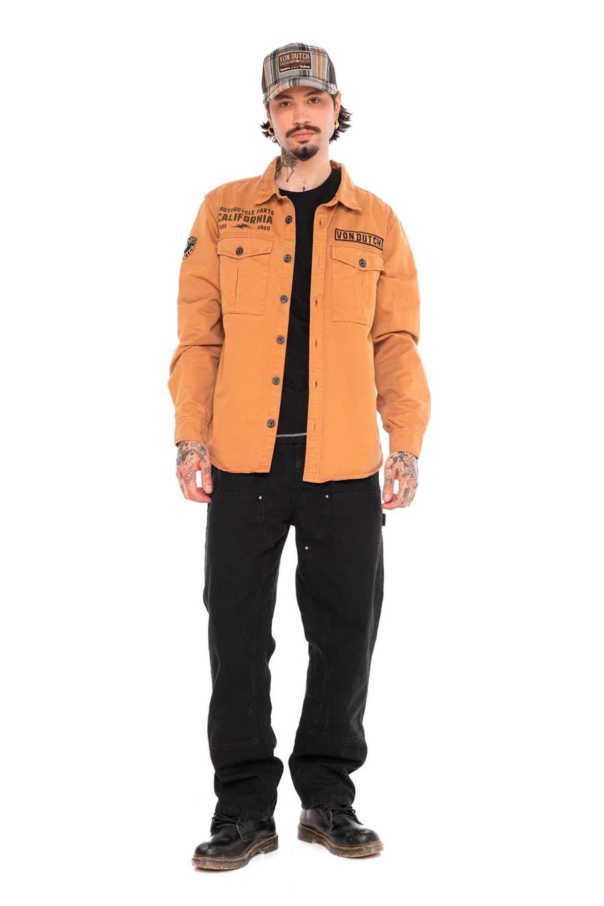 Sand-colored twill overshirt with back print - Image n°7