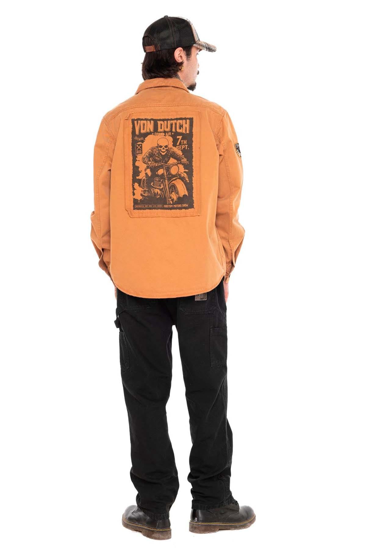 Sand-colored twill overshirt with back print - Image n°8