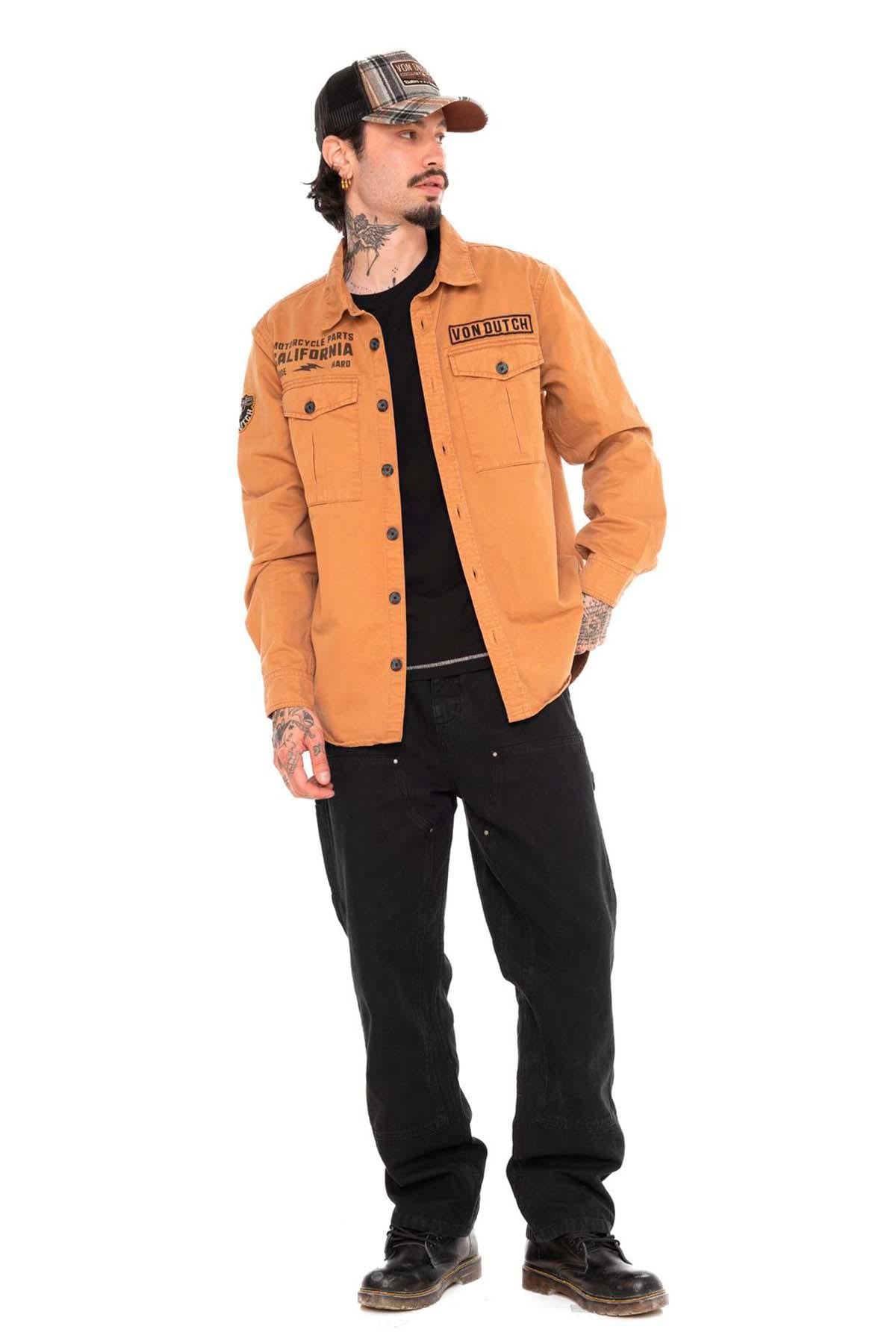 Sand-colored twill overshirt with back print - Image n°9