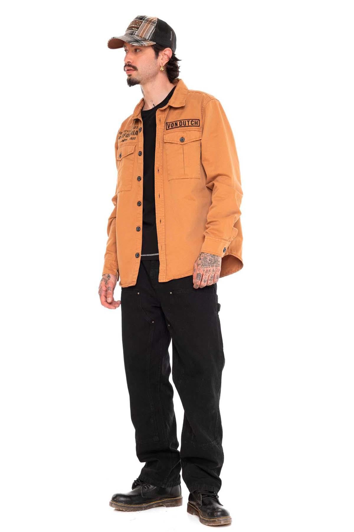 Sand-colored twill overshirt with back print - Image n°10