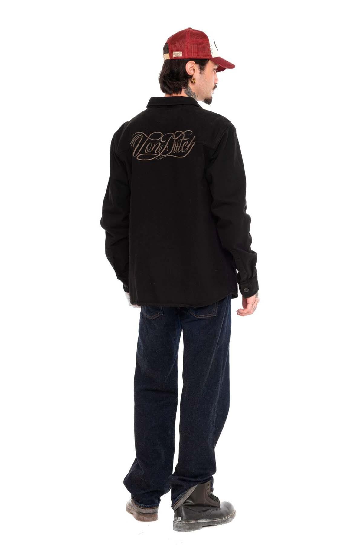 Black rock-style twill overshirt - Image n°6