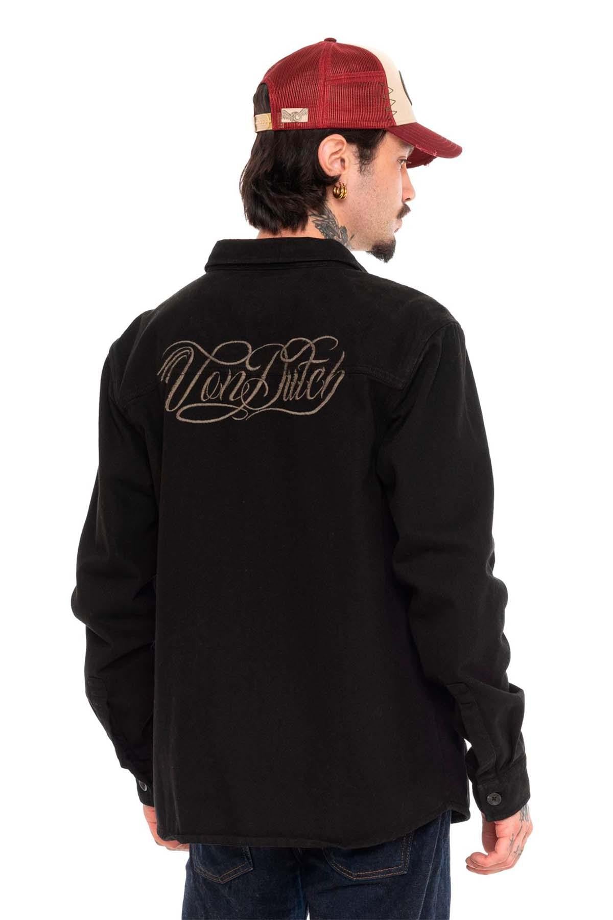 Black rock-style twill overshirt - Image n°2