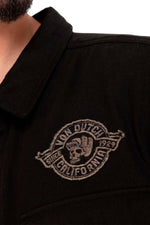 Black rock-style twill overshirt - Image n°4