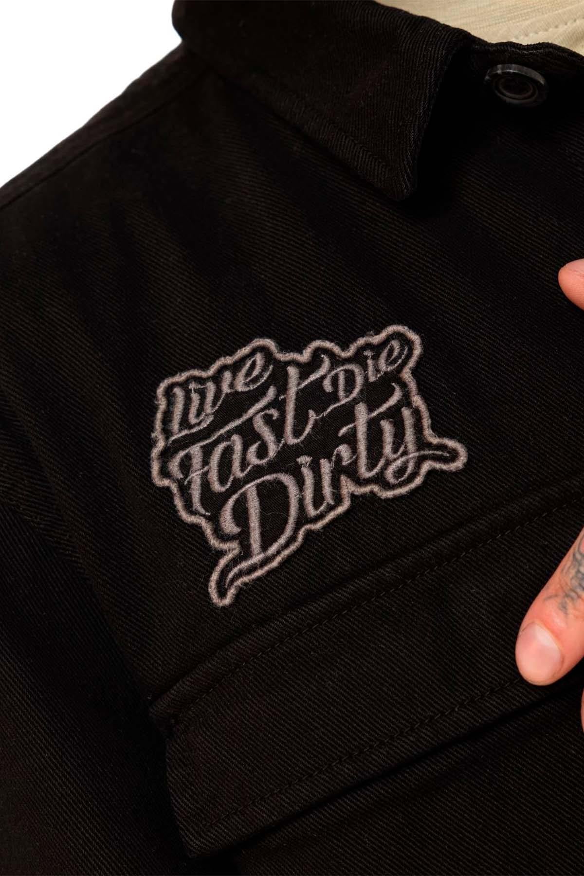 Black rock-style twill overshirt - Image n°5