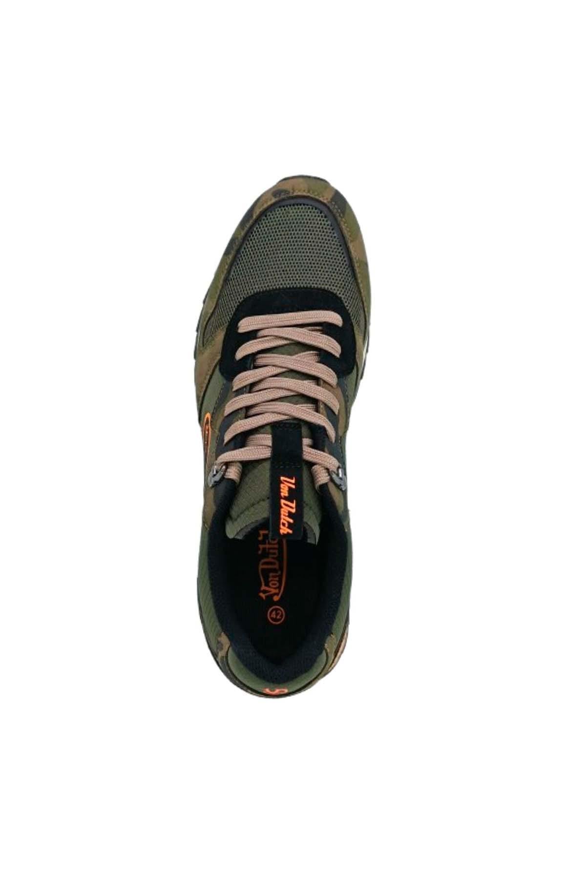 Khaki, orange, and camouflage textile sneakers - Image n°4
