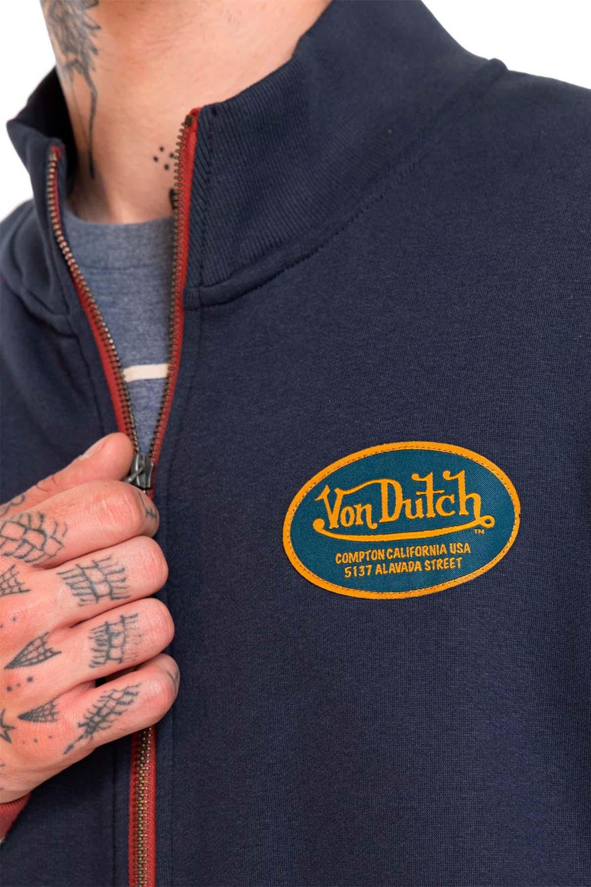 Navy blue zip-neck sweatshirt with badges - Image n°3