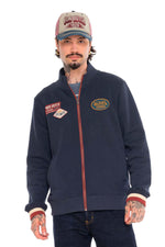 Navy blue zip-neck sweatshirt with badges - Image n°1