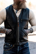 Men's black cowhide leather vest - Image n°9