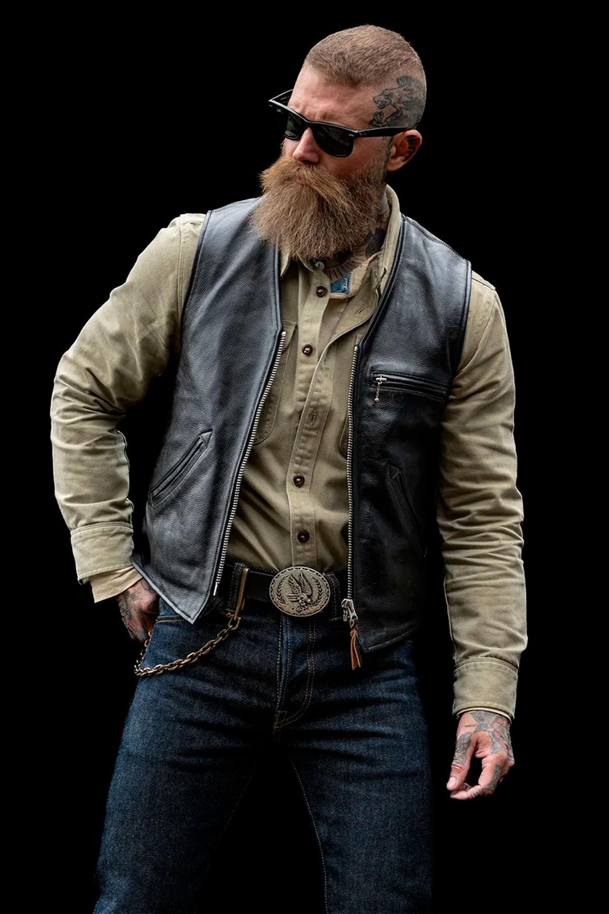 Men's black cowhide leather vest - Image n°12