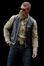 Men's black cowhide leather vest - Image n°12