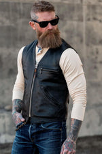 Men's black cowhide leather vest - Image n°1