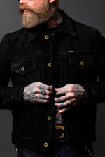 Midnight blue suede jacket with Western embroidery - Image n°5
