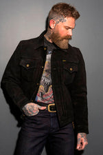 Midnight blue suede jacket with Western embroidery - Image n°1